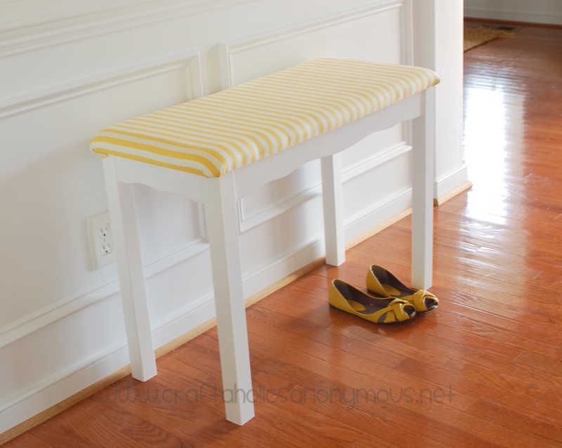 huge bench makeover. Love the finished product! Would never have guessed it would be so cute. bench makeover